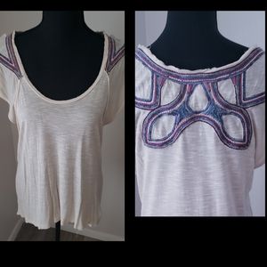 Free People Top with Multicolor Embroidery Embellishment HighLow